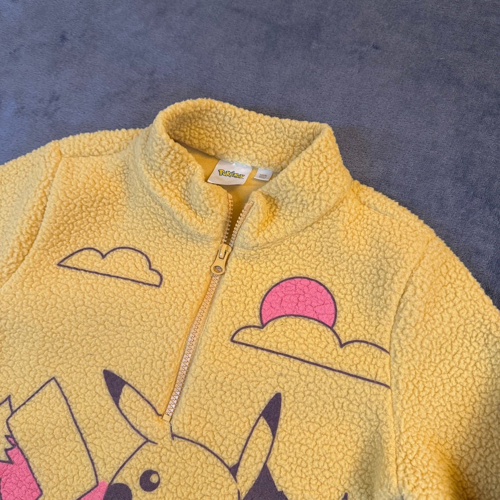 Pokemon Pikachu Sherpa‎ Fleece Pullover Kids Medium 8 Yellow Quarter Zip